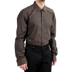 John Varvatos USA Men's 100% Cotton Long Sleeve Dress Shirt Brown Size L EUC